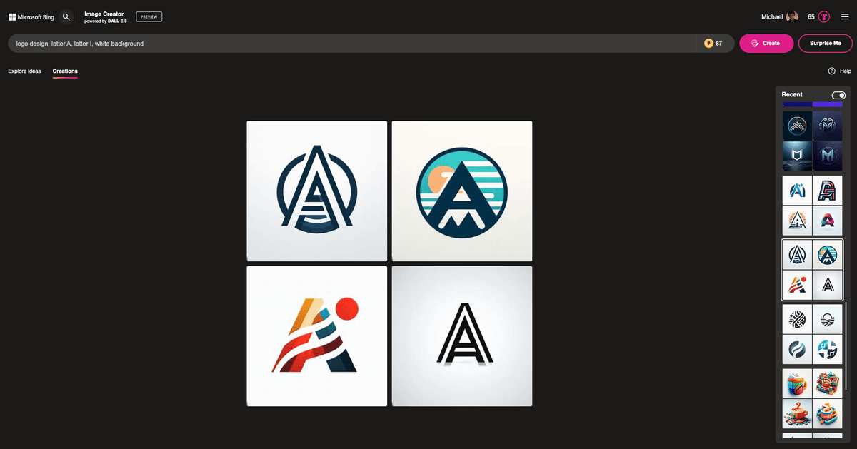 Prompt: logo design, letter A, letter I, white background