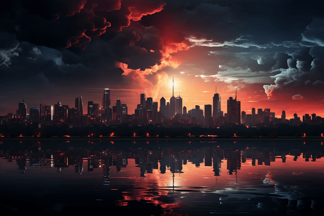 a large city at night lit by the moon in the style