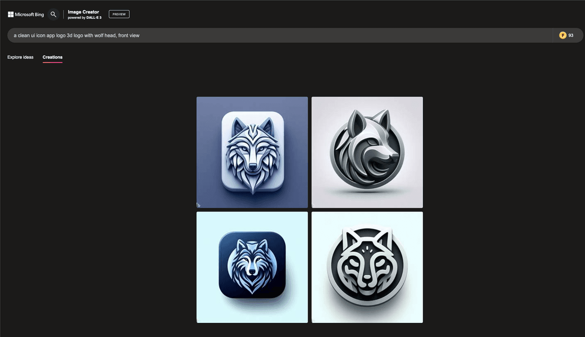 Prompt: a clean ui icon app logo 3d logo with wolf head, front view